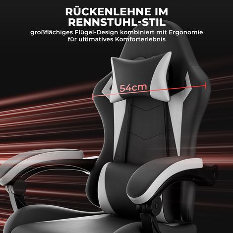 Fauteuil Gaming Ergonomique Noir et Blanc, Chaise PC Réglable en Hauteur avec Coussin Lombaire et Appuie-tête, Siège Joueur pour Adultes Filles Garçons