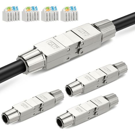 Lot de 4 Connecteurs RJ45 Cat7 - Coupleurs Blindés Aluminium - Extension LAN Sans Outils - Pour Maison et Bureau - Compatible Câbles 5,5-8,5mm (1/5)