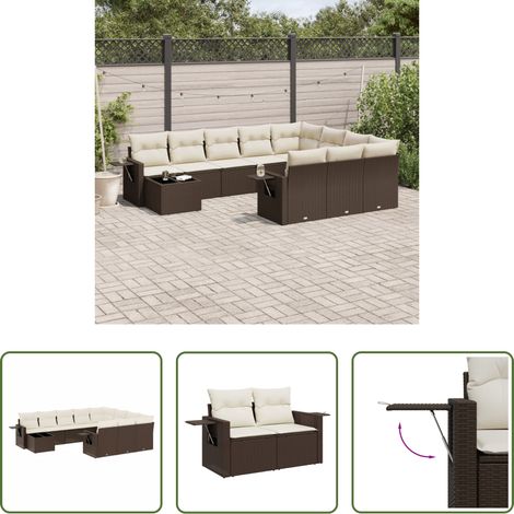 vidaXL Rattanmöbel - 11-tlg. Garten-Sofagarnitur mit Kissen Braun Poly Rattan (1/5)