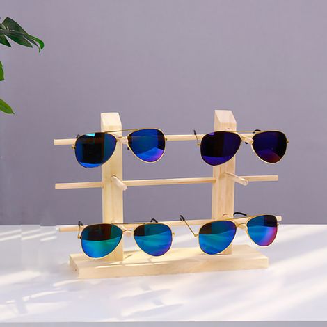 Eleganter und stabiler Brillenständer aus Holz, zweireihige Aufbewahrung für 6 Brillenpaare, ideal für Optikergeschäfte oder Privathaushalte, einfache Montage und rutschfest. (1/5)