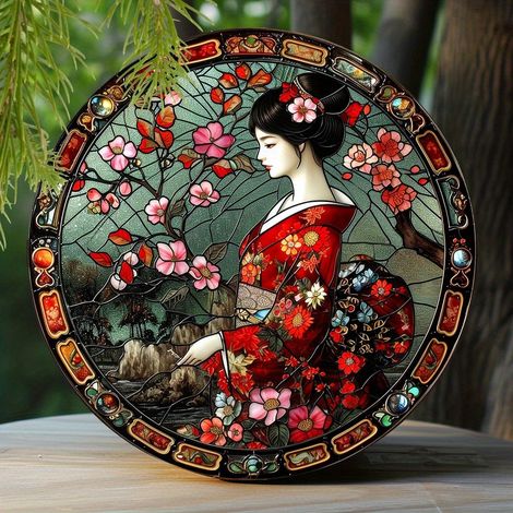 Panneau Décoratif En Aluminium - 20 x 20 cm - Thème Kimono Japonais - Pour Jardin Intérieur Extérieur - 1 Pièce (1/5)
