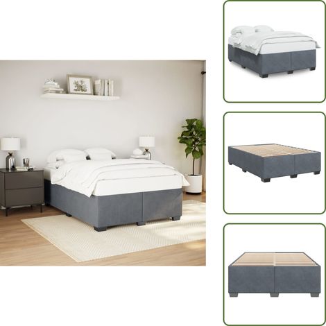 The Living Store Cadre de lit sans matelas gris foncé 140x200 cm velours - Cadre De Lit - Lit Double - Lit En Velours - Lit Design - Literie (1/5)