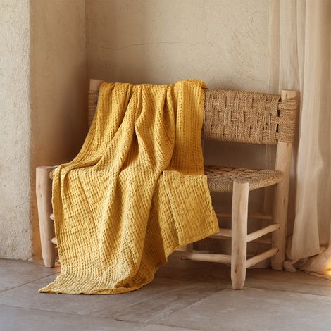 Plaid en coton gaufré Jaune 130x180 cm