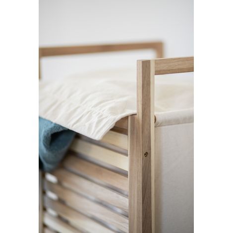 WENKO Wäschesammler Acina, Wäschekorb, FSC® zertifiziert, Braun, Holz natur, Baumwolle creme, Polyester creme (1/5)
