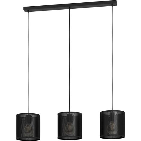 Lampadario A Sospensione Vintage Manby Acciaio Nero 3 Luci E27