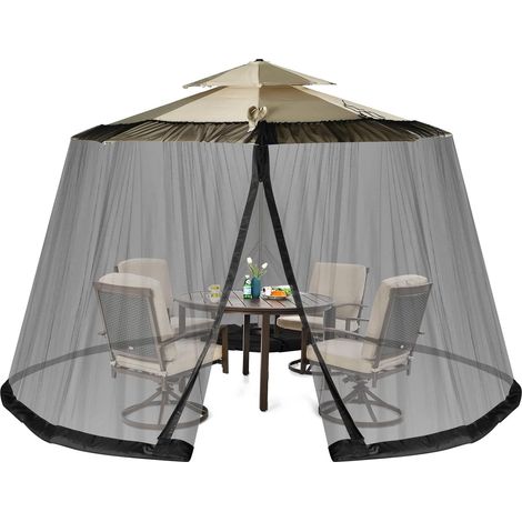GOPLUS Moustiquaire pour Parasol et Tonnelle de Camping Terrasse 2,43-3m avec 2 Portes a Double Fermeture Eclair,Moustiquaire Reglable Filet pour Parasol pour Parasol,Filet pour Parasol (1/5)