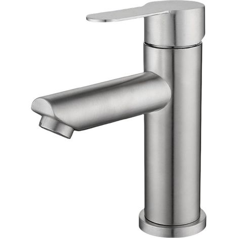 Robinet mitigeur monocommande en acier inoxydable brossé, bec droit, flexible 60 cm, pour eau chaude et froide (1/5)