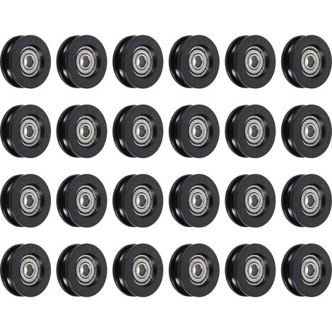 24pcs Poulie à Roulement à Billes en U Gorge, Roue Roulement à Guidage en Nylon Type U Rainure 6x31x11mm, Roulements à Rouleaux pour Imprimantes 3D Portes Fenêtres, Noir (1/5)