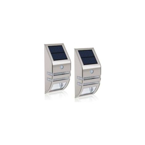 Juego de 2 luces solares LED - Impermeables - Acero inoxidable - Apliques de pared para exteriores - Con sensor de movimiento - Ángulo amplio de 90° - Iluminación para jardín, patio y camino - Crezuo