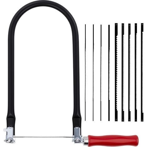 Kit de scie à chantourner avec 9 Lames (4681010T14T18T24T32T) et Arc de Scie Set de Scie à Découper pour Métal et Bois Lames Triées 130mm Coupes Précises Sc`e Fine pour Travaux sur Bos (1/5)