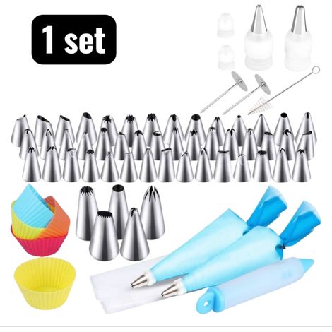 kit - Kit de pâtisserie - Kit de douilles professionnelles - Décoration de cupcakes et de gâteaux en Acier inoxydable (inox), avec poches et accessoires (1/3)