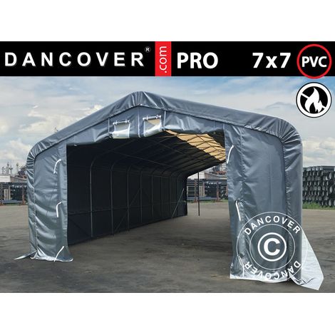 Carpa grande de almacén PRO 7x7x3,8m PVC con panel tragaluz de techo, Gris - Dancover (1/2)