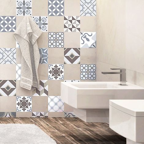 24 Stickers adhésifs carrelages Sticker autocollant Carrelage Mosaïque carrelage mural salle de Bain et Cuisine Carrelage Adhésif Portugais 10 x 10 cm 24 Pièces (1/5)