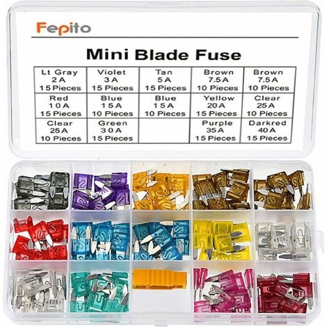150 fusibles à lames, 11 valeurs (2A à 40A), boîtier transparent, avec extracteur, pour véhicules (1/5)