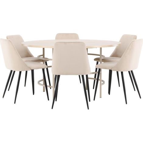 Copenhagen Essgruppe Tisch Ø140cm und 6 Stühle whitewash, beige.