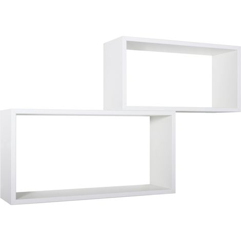 Mensola scaffale parete 2 pz bianco rettangolare salotto camera soggiorno moderno Bislungo (1/5)