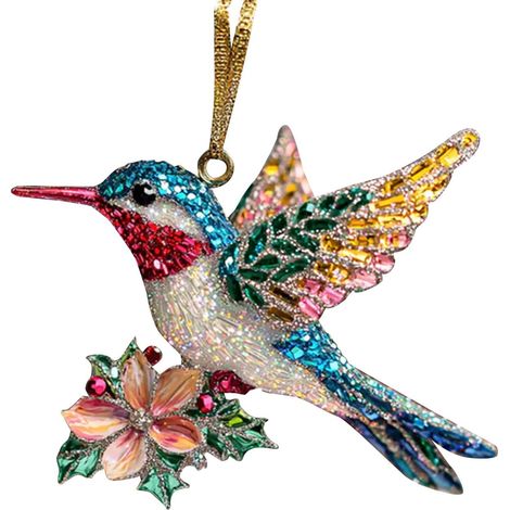 Hummingbird Ornament - Outdoor Hanging Decoration - For Christmas Tree Door Window Yard - Bluebird Style - 1 Piece (1/5)