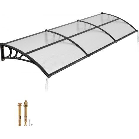 Toldo para Puertas y Ventanas con Drenaje 297,5 x 96,5 cm, Tejadillo de Protección para Entrada con Soporte de ABS, Protección contra Lluvia, Toldo de Policarbonato para Porche, Transparente (1/5)