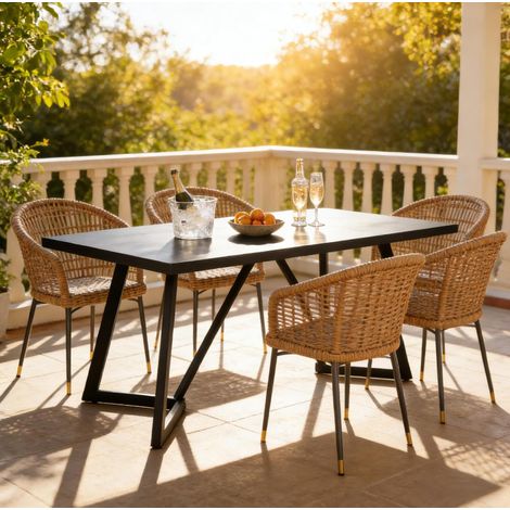 Tavolo da pranzo rettangolare 180 x 80 x 75 cm in MDF nero DESVIAE (1/5)