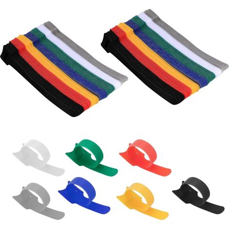 140 Pieces Reusable Cable Ties, Nylon Cable Clips, Hook and Loop Electrical Cable Clamps, Cable Organizer Clips, Cable Management for Home and Office - 7 Colors (1/5)