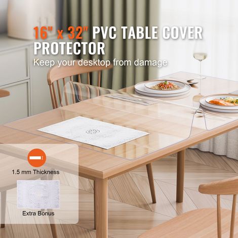Nappe de table en plastique, 16 x 32 pouces 1,5 mm, protection transparente rectangulaire en PVC, tapis de bureau imperméable et facile à nettoyer, pour bureau, table de salle à manger (1/5)