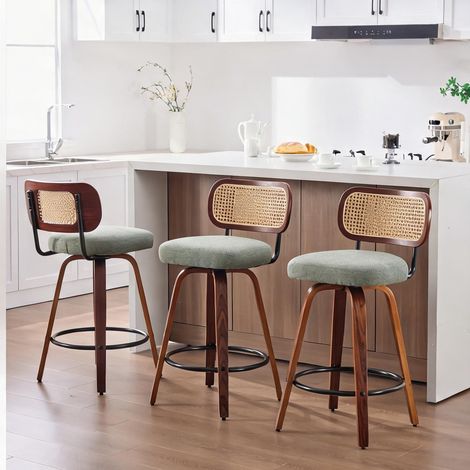 Hauteur 90 cm tabourets bar pivotants ensemble 3 lin olive en lin (1/5)