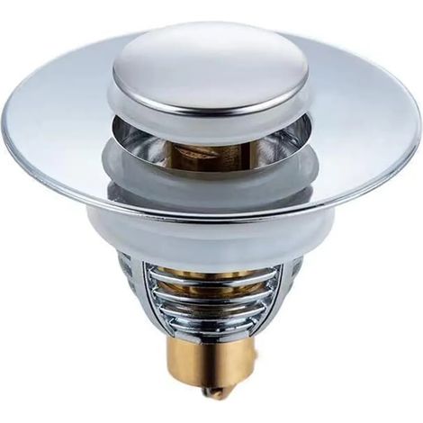 Tapón universal para fregadero, tapón emergente con filtro, apto para desagües de 27-41 mm, tapón de acero inoxidable con botón pulsador. (1/5)