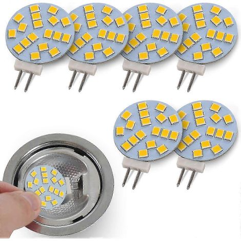 Ampoules LED rondes G4 blanc chaud 2 W, remplacent les ampoules halogènes à culot 20 W, 12 V CA / 10-30 V CC, pour éclairage encastré sous meuble, lot de 6. (1/5)