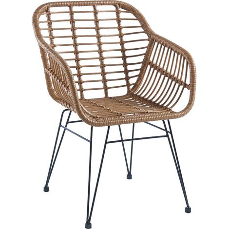 Home Heavenly® - Pack 2 sillas comedor de ratán OHARA, para interior y exterior, patas metálicas. 82x56x61 cm. Color: Marrón (1/5)