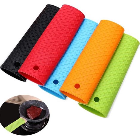 Soporte de silicona para mangos calientes de 5 piezas, Funda de goma para sartenes, agarraderas cocina resistentes calor, sartenes hierro fundido (1/5)