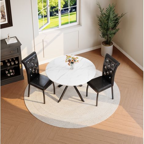 Esstisch-Set rund mit 2 Stühlen Marmoroptik MDF Metall OKMYHOME (1/5)
