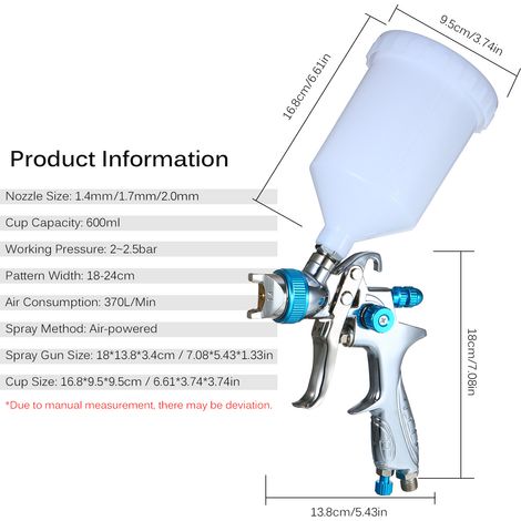 GARRYFIZH Pistolet Peinture 600ml 1,4/1,7/2mm Mur Meuble Porte (1/5)