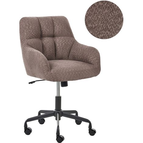 Office Chair Dark Brown Boucle Teddy Polyester Fabric Gold Metal Frame Upholstered Swivel Function Adjustable Office Furniture PALMDALE
