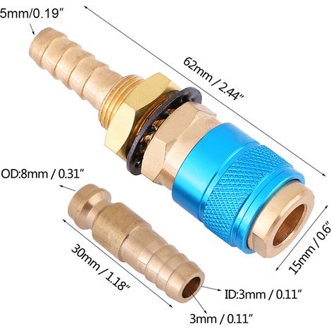 Raccord rapide de tuyau refroidi à l'eau et adaptateur gaz pour torche de soudage MIG/TIG (bleu) (1/5)