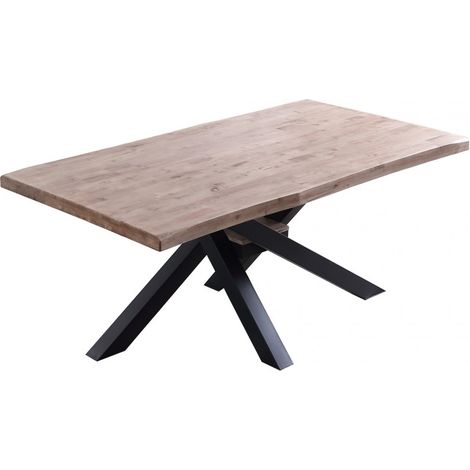 Table à manger rectangulaire en bois de chêne miel avec pieds en métal noir - Longueur 180 x Profondeur 100 x Hauteur 76 cm (1/4)