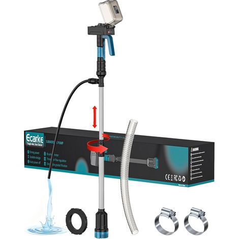 Pompe Submersible de transfert Sans Fil compatible avec 18V, Débit 3000 L/h, Hauteur de Refoulement 8 m, Arrêt Automatique, 3 Vitesses, IP68, Idéal Vidange, Arrosage(sans batterie) (1/5)