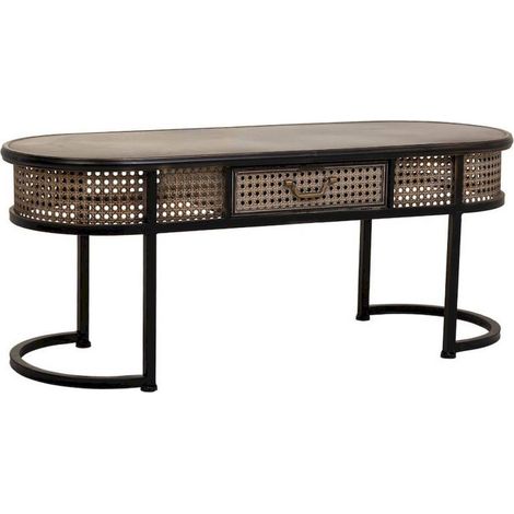 table basse métal marron style vintage avec tiroir intégré - marron antique effet vieilli (1/5)
