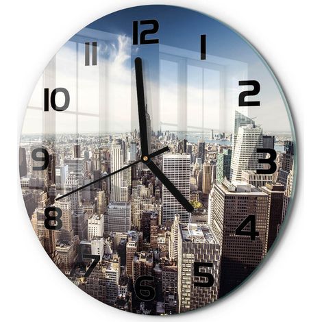 Horloge Murale Ronde Style Intemporel Verre Silencieuse pour Salon Chambre New York fi 30 cm (1/5)