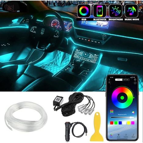 Bandes lumineuses LED pour intérieurs de voiture, kit d'éclairage d'ambiance RGB multicolore 5 en 1 avec câble à fibre optique de 236 pouces. (1/5)