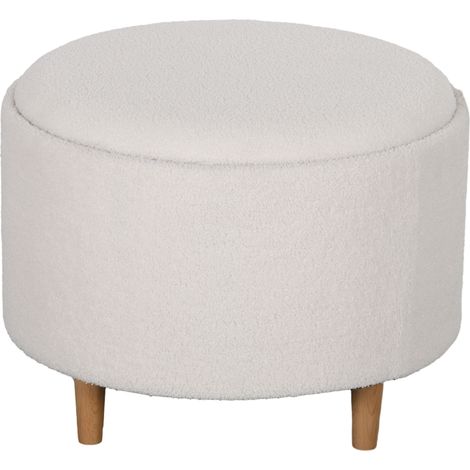 Pouf rond avec rangement et couvercle rabattable, pieds en bois, blanc, Ø 56 x 42 cm (1/5)