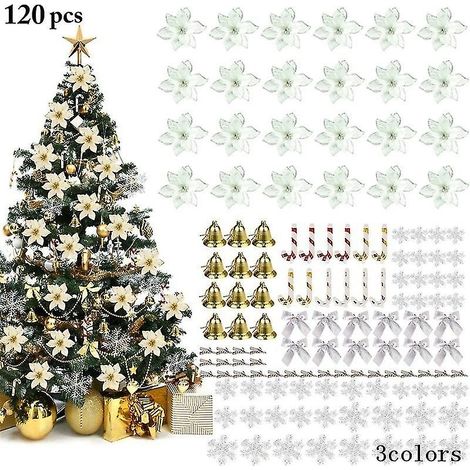 Décorations de sapin de Noël, fleurs artificielles scintillantes, flocons de neige suspendus, boules de Noël, sucre d'orge (1/4)