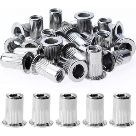 150 pièces écrou à rivet fileté à tête plate, M4 écrous à riveter fileter en acier inoxydable, assortiment inserts filetés pour mental plastique (9 mm 11 mm) (1/5)