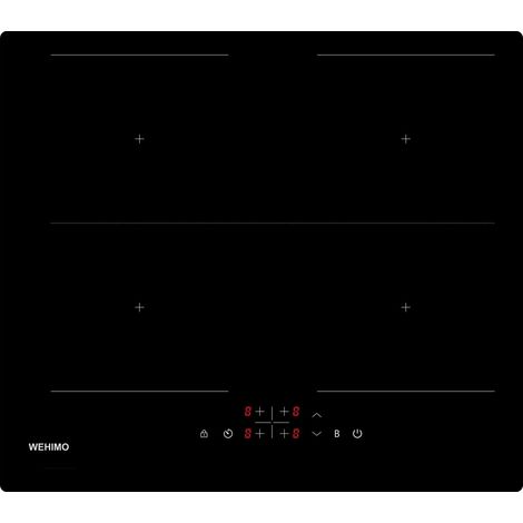 WEHIMO - Placa de inducción 6800w 59cm 4 zonas,9 Niveles de Potencia y Booster,Temporizador, Protección térmica, Bloqueo para niños, Control táctil,Negra