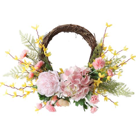 Couronne artificielle de printemps et d'été, couronne de vigne, feuilles vertes pour porte d'entrée, mur, mariage, décoration intérieure (1/5)