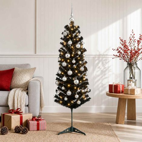 vidaXL Artificial Slim Christmas Tree with Bauble 150 cm 150 LEDs (1/5)