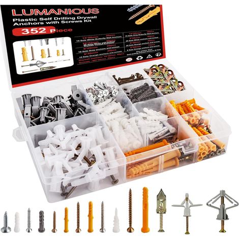 Set of 352 Screws and Dowels, Flat Head Phillips Self-Drilling Screws, Dowels for Concrete Brick Placo (1/5)