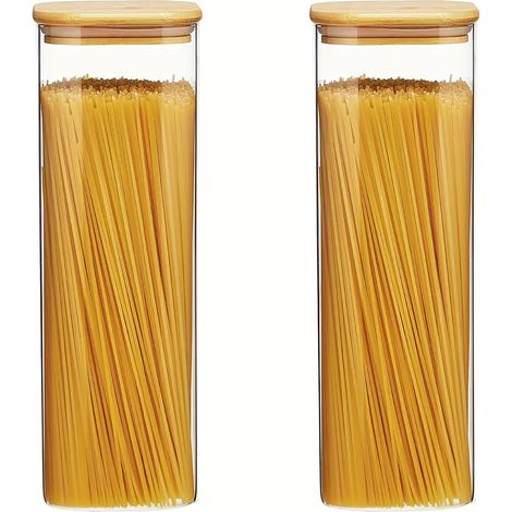 (1450 ml - 2 pièces) Bocaux carrés en verre hermétiques, rangement et organisation de la cuisine, bocaux de conservation avec couvercles en bambou (1/3)