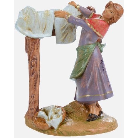Statuina Donna che Stende i Panni per Presepio 12cm Multicolore Fontanini