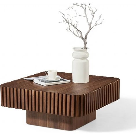ELVMI Tavolino da Salotto con Piano Quadrato in Impiallacciatura di Noce e Cornice in Legno Massello, 80 x 80 x 35 cm (1/5)