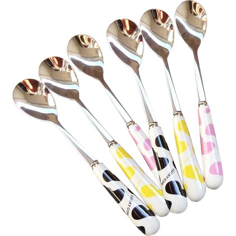 Cuillère À Café En Acier Inoxydable - Manche En Céramique - Pour Café Thé Sucre Glace - Lot De 6 (1/5)